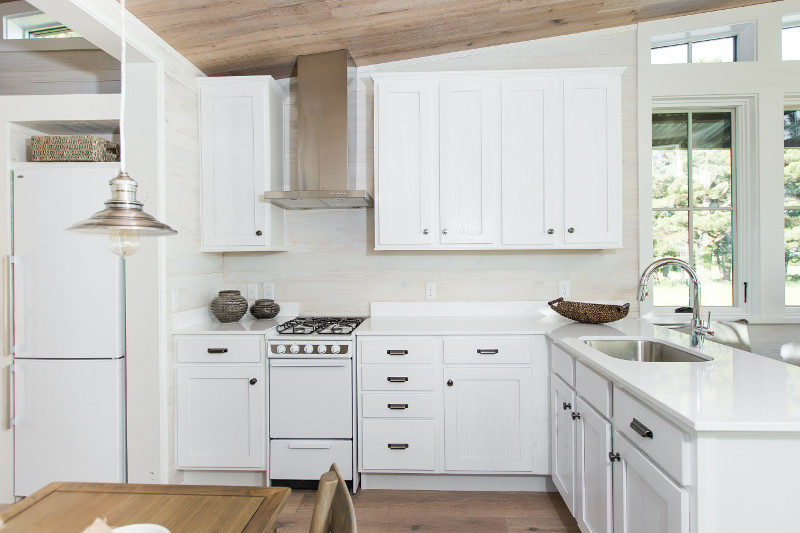 white kitchen in a tiny home